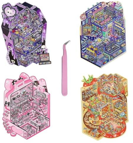 4 Stücke übergroße Nummer DIY 3D-Haus-Aufkleber,3D DIY Miniature Scene Stickers,Vor Ort Machen Sie Lhr Eigenes Mini-Haus-Aufkleber Zu Konzert Behandlung Erwachsene Stress Lindern um Zeit Verbringen