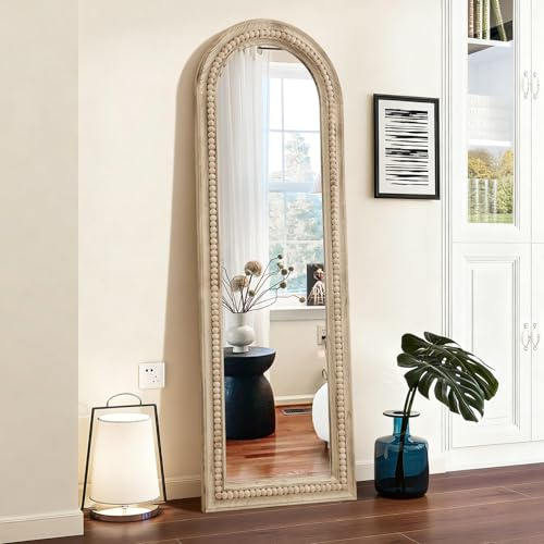 MWAZZLL Full Length Mirror Arch Wood Framed Large Rustic Beaded Mirrors 165x55cm Decorative for Bedroom Living Room Entryway Hallway