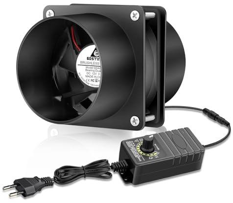 GDSTIME Ventilador de tubo 80 mm 12 V doble rodamiento de bolas control de velocidad