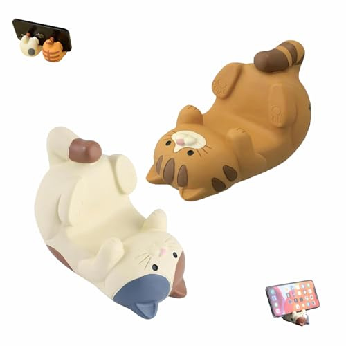 2 Stück Funny Cat Holder Katze Handy Halterung Tisch Smartphone Ständer | Katzenkopf Handyhalterung für Schlafzimmer Büro Café