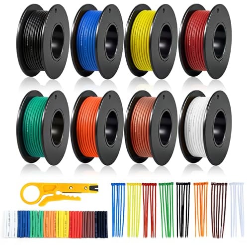 20 AWG 0,5mm² Silikon Litzenkabel Set in 8 Farben, 5 Meter pro Rolle Litzendraht Kabel, Flexibles Verzinntes Kupferkabel für KFZ, Haushalt, LED, Modellbau und DIY-Projekte