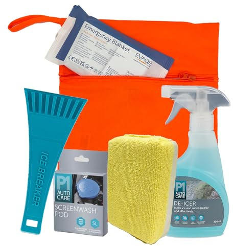EVAQ8 Winter Car Essentials Kit For Icy Mornings Deicer - Ice Scraper - Windscreen Demister Pad - Screenwash Concentrate - Emergency Blanket