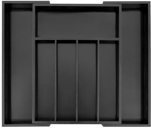 MantraRaj Bamboo Cutlery Drawer Organiser 5-7 Compartment Expandable Cutlery Tray for Drawer and Utensil Holder, Multi-Function Drawer Storage Kitchen Tray Utensil Rack Black
