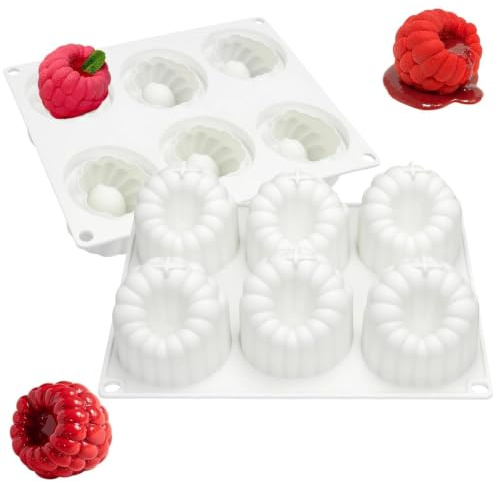 HECHKJ Moule en Silicone Framboise à 6 cavités, Moule à Framboises | Moule à Framboises Trompe-l'œil, Moules Silicone Dessert Fruit, Moule Silicone Blanc Pour Gâteau, Mousse, Chocolat et Glaçons