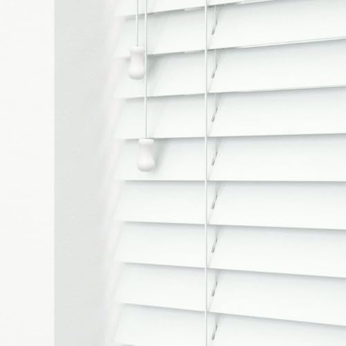 APEX FURNISHING Faux Wood Venetian Blinds White (90Wx150L cm) | String Blind 50mm Slats Easy Fit Child Safe Trimmable Home Office Window Blinds