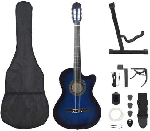 Generic 6-saitige Gitarre aus Lindenholz, für Anfänger, Amateure und Musiker, mit Equalizer, 65-cm-Mensur und Tasche, Gurt, Plektren, Stimmgerät, Volle Größe 4/4 (39) (Blau)