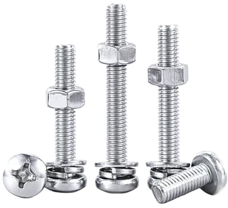 Rundkopfschrauben-Muttern-Set aus Edelstahl 304 mit Kreuzscheibenkopf-Schraubenkombination, einschließlich Unterlegscheibe, Sicherungsscheibe und Mutter M1,6 -M10(M2*8 (50PC))