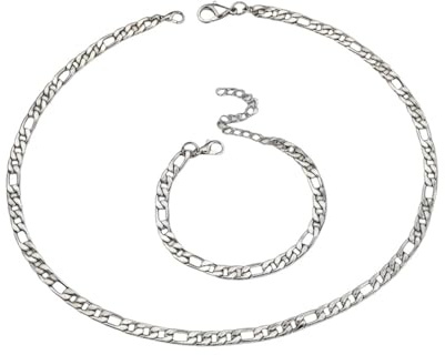 Sanixa Karma NH11012527 Schmuckset Herren Edelstahl Silber 2er Set Armband & Halskette Geschenkset Edelstahlkette Edelstahlarmband Figarokette wasserfest hypoallergen