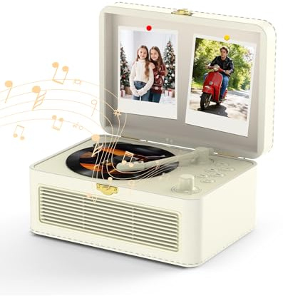 KOVCDVI Lettore CD portatile Bluetooth, radio retrò Bianco | con altoparlante, supporta la riproduzione USB e AUX, con telecomando, copertura antipolvere in similpelle
