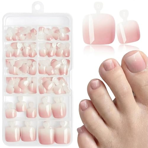 LunarCharm 120 Pieces Ombre Press-On Toenails with Adhesive Tabs, Stick-On Ombre Artificial Toenails for Pressing On and Sticking On for DIY