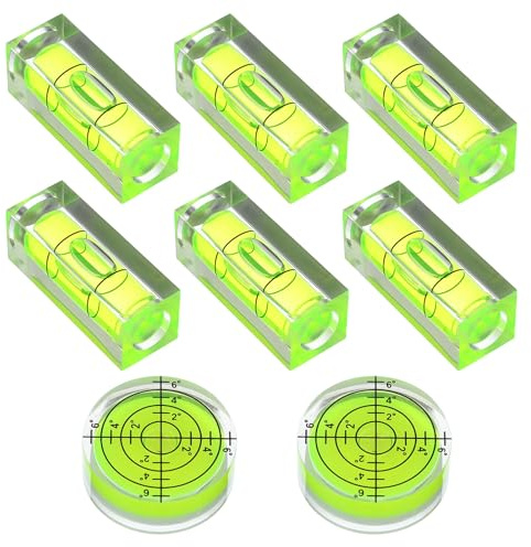 8 Pcs Small Bubble Spirit Level Set Mini Magnetic Square Circular Spirit Measuring Tool for Leveling Phonograph Camera Phonograph Turntable Tripod Frame Drill 1.57x0.59 in & 1.25x0.47in Green Acrylic