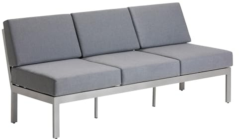 Dehner Loungebank Chicago, grau/Silber, 195 x 79.5 x 76.5 cm (B/H/T) | 3-Sitzer inkl. Sitzpolster, Sitzhöhe 47 cm, Aluminium / Polyester