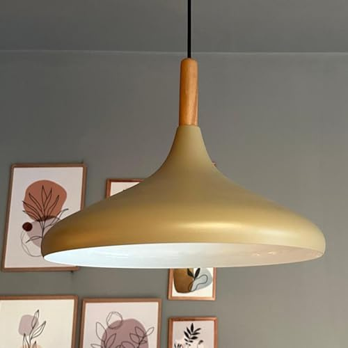 bamyum Champion Pendelleuchte aus Holz und Metall 35 cm, Esstisch, Küchenlampe Hängend E27, Hängelampe für Kinderzimmer, Schlafzimmer, Wohnzimmer, Beige