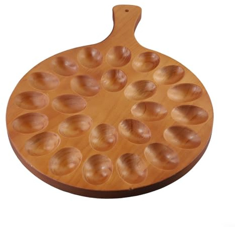 Piatto per uova alla diavola in legno con 24 fori, vassoio rotondo per uova sode, tagliere per formaggi e piatto da portata per feste, marrone, 40 x 29,5 cm