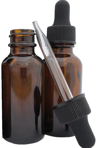 DropperStop 1oz Amber Glass Dropper Bottles (30mL) with Tapered Glass Droppers - Pack of 2