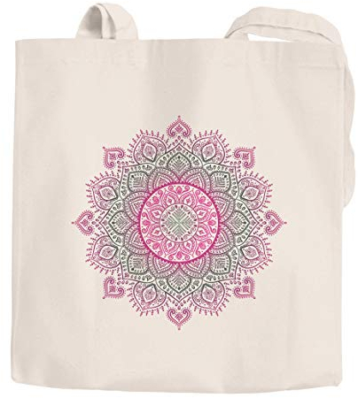 Jutebeutel Mandala Ethno Boho Baumwolltasche Stoffbeutel Tragetasche Autiga® natur-pink unisize