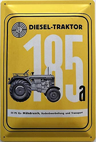 Blechschild 30 x 20 cm Steyr Diesel Traktor Typ 185a gelb - Deko7