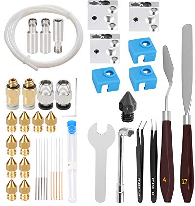 42Pcs Ender 3 Pro Nozzles kit, 1 MK8 Hardened Steel Nozzle +10 Nozzles + Heatbreak + CR10 Heater Block w/Silicone Sock + Cleaning Needle + 3D Printer Tools for Ender 5 Pro Ender 3 V2 CR10 3D Printer