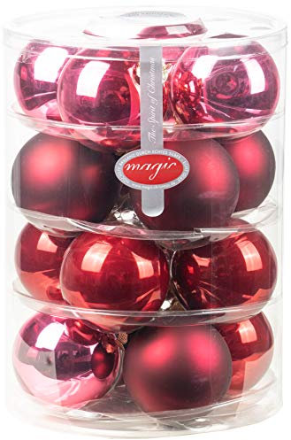 Goldschmidt Weihnachtskugeln aus Glas groß | Kugeldose 16 TLG 7,5cm Kugeln | Christbaumkugeln für Weihnachten (True Love rot)