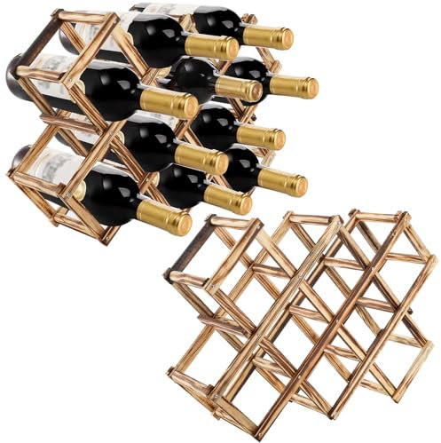ZEAYEA 2 Pack Tabletop Wood Wine Holder, Foldable Countertop Wine Rack for 20 Bottles, Free Standing Wine Storage Rack Display Shelf for Home, Kitchen, Bar, Cabinet, Pantry