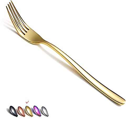 HOMQUEN Fourchettes de Table Dorées 6 Pièces en Acier Inoxydable 8 Pouces Ensemble de Couverts Fourchettes à Dessert Fourchettes de Table Fourchettes à Salade Pour la Maison.
