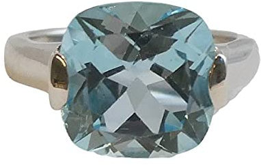 Anello da Cocktail con Topazio Azzurro Taglio Cuscino in Argento Sterling 925 - Gioiello Luminoso da Donna con Pietra Naturale (US Size 8 / Diameter 18.2 / EU 57)