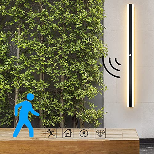 LED Lang Wandleuchte Aussenlampe Mit Bewegungsmelder, 30W Schwarz Wandlampe Badlampe IP44 Wasserdicht Spiegelleuchte, Warme Lichtquelle 3000K, Für Treppen Flur Garten Schlafzimmer Wohnzimmer,150cm