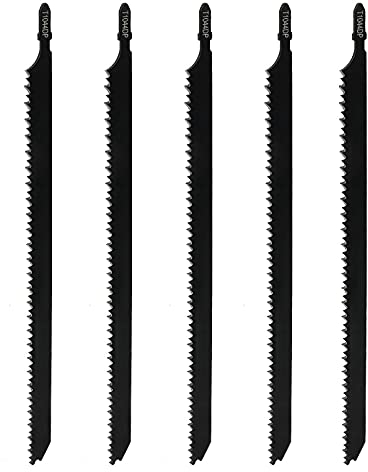 EMSea 5pcs T1044D 250mm Lames de Scie Sauteuse à Tige en T Coupes Propres et Rapides Coupe de Bois pour Épais Bois de Construction Panneaux Fibres OSB