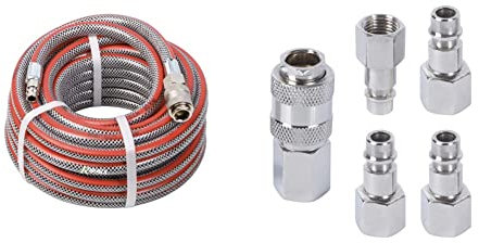 Ribimex Prtar/Rr0810 Tubo Aria Raccordato In Pvc 10 Metri. Made In Italy & Pracr05/B Set Raccordi Rapidi Aria Compressa, 5 Pezzi, Grigio