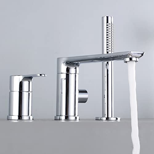 3 Loch Wannenrandarmatur mit Ausziehbarem Handbrause Chrom Wannenrand Badewanne Armatur Set Heißes und Kaltes Wasser Badewannen-Armatur Wannenrandkombination,D