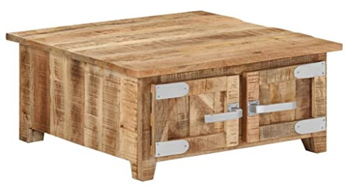 vidaXL Handcrafted Square Coffee Table with Storage - Solid Mango Wood Construction, Unique Wood Grains, Polished Lacquer Finish - Perfect for Living Room, Dining Room, Bedroom or Office