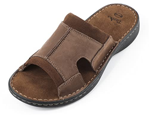 TIESTRA Sandali Uomo Open Toe da Uomo Pantofole In Pelle da Uomo Scarpe Estive Confortevoli Traspirante e Antiscivolo UK11/45EU