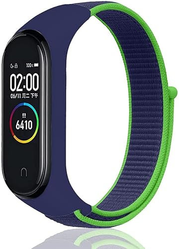 Keecuty Nylon Armband für Xiaomi Mi Band 6/5 / 4/3 & Amazfit Band 5 Armband Verstellbarer Nylon Ersatzarmband kompatibel XiaomiMi Band 6/5/4/3 & Amazfit Band 5 für Frauen Männer (Blau Grün)