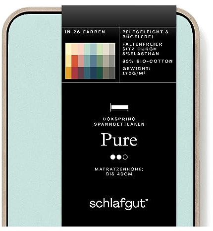 Schlafgut Pure Boxspring Spannbettlaken 140x200cm bis 160x220cm Petrol Light, Spannbetttuch aus weicher Biobaumwolle