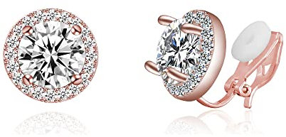 QUKE 8mm Cubic Zirconia Crystal Round Rose Gold Clip On Stud Earrings Non Pierced Earrings Jewellery For Women Girls