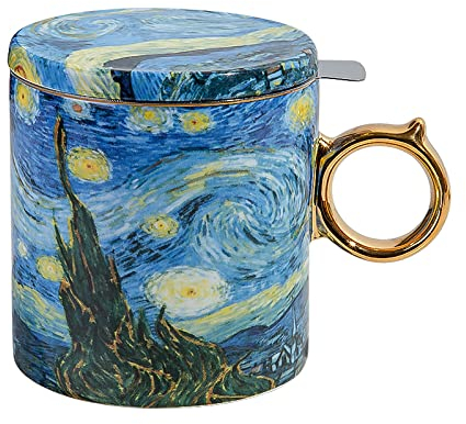 DECRZPB Ceramic Coffee Tea Cup Set Starry Sky Pottery Coffee Mug Milk Juice Mug Birthday Gift for Office and Home