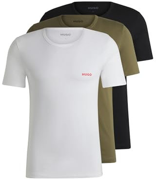 HUGO Mens T-Shirt RN Triplet P Triple-Pack of Cotton Underwear T-Shirts with Logo Print