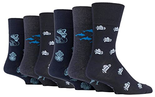 Gentle Grip Herren Somrh-mn Diabetikersocken (6er Pack), Deep Sea, 6-11