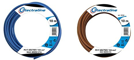 Electraline 13231 Cable unipolar FS17, sección 1 x 4 mm², Azul, 10 m & 13221 Cable Unipolar FS17, Sección 1 x 4 mm², Marrón, 10 m