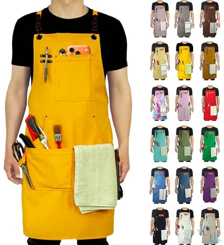 Stenffy Küchenschürze, Arbeitsschürze, Leinwand, mehrere Taschen, Gartenarbeit, Malerei, Grillen, Tischler, Größen M bis XXL