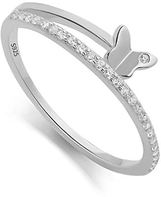 Meissa 925 Sterling Silber Ring für Frauen Schmetterling Stapelring Freundschaftsringe Handmade Gold Ring (Silber, 52,75)