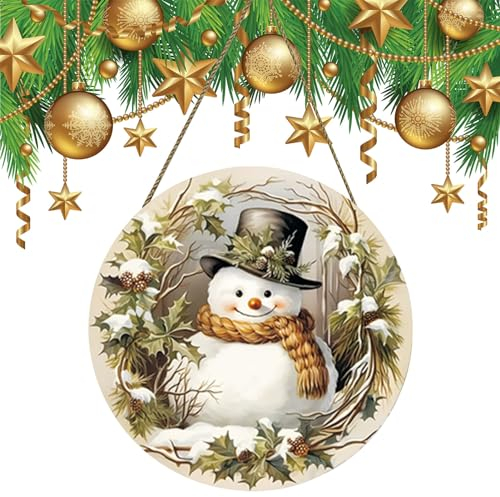 Weihnachts-Willkommensschild für die Haustür | Runder Weihnachtskranz aus Holz für die Haustür | Bauernhaus-Wandbehang, Weihnachts-Winter-Willkommens-Türschild für Haustür-Dekoration aidong