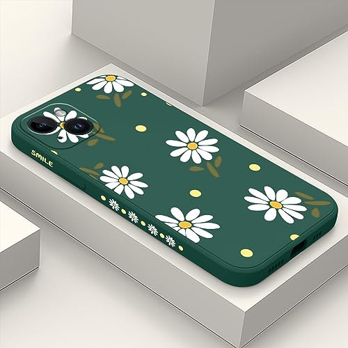 LEECG pour iphone 14 Plus Coque Doublure en Microfibre Douce Anti Rayures à Motif Floral, étui Souple en Silicone Ultrafin Coque pour iphone 14 Plus-Daisy Vert