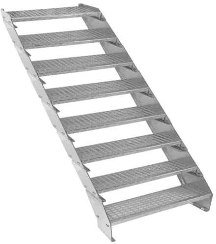 Escalera Metálica Ajustable - 8 escalones 900mm/90 cm ancho x 300mm/30cm alto | Acero Galvanizado | Peldaños impermeables | Pernos, arandelas y tuercas INCLUÍDOS | Ideal exterior
