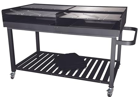 METRO Professional Barbacoa de carbón con ruedas, 178 x 91 x 102 cm, acero/acero inoxidable, con tapa, móvil con frenos, 3 parrillas ajustables, negro