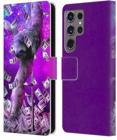 Head Case Designs Offizielle Random Galaxy Tanzender Strip Pole Sloth Tiere Leder-Wallet-Hülle Kompatibel mit Samsung Galaxy S24 Ultra 5G