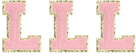 sourcing map Chenille Letters L Patches Large Size 82mm/3.23 Inch Iron-on Letters L Patches Golden Glitter Embroidered Patches for Clothing, Shoes, Hats, Backpacks Pack of 3(Pink)