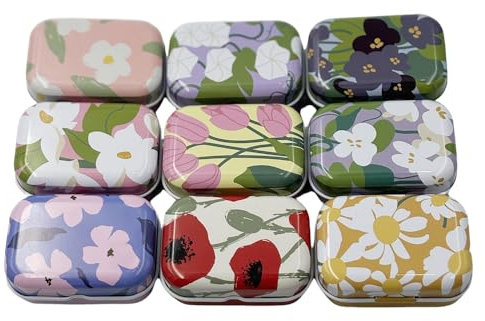CCUUHJ 8Pcs Mini Flower Tin Trinket Jewelry Organizer Storage Box Decorative Boxes Small Metal Tins with Hinged Lids Portable Box Containers,Easter Basket Stuffers (Flower 03)