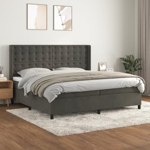 ZQQLVOO Bed Frame Lattenrost Palettenbett Bodenbett Boxspringbett mit Matratze Dunkelgrau 200x200 cm Samt
