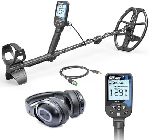Nokta Score Détecteur de métaux pour adultes Entièrement étanche, rechargeable, multi-fréquence, facile à utiliser pour la chasse au trésor (double score avec casque BT)